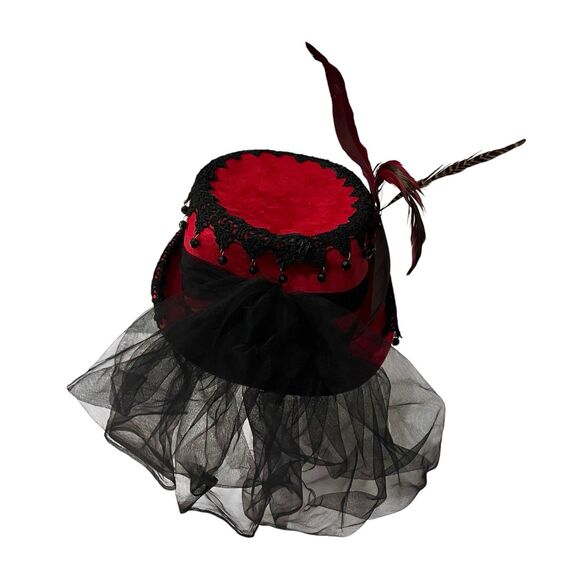 Deluxe Velvet 4.25"H Steampunk Full Size Top Hat Removable Goggles & Feathers - Picture 4 of 8